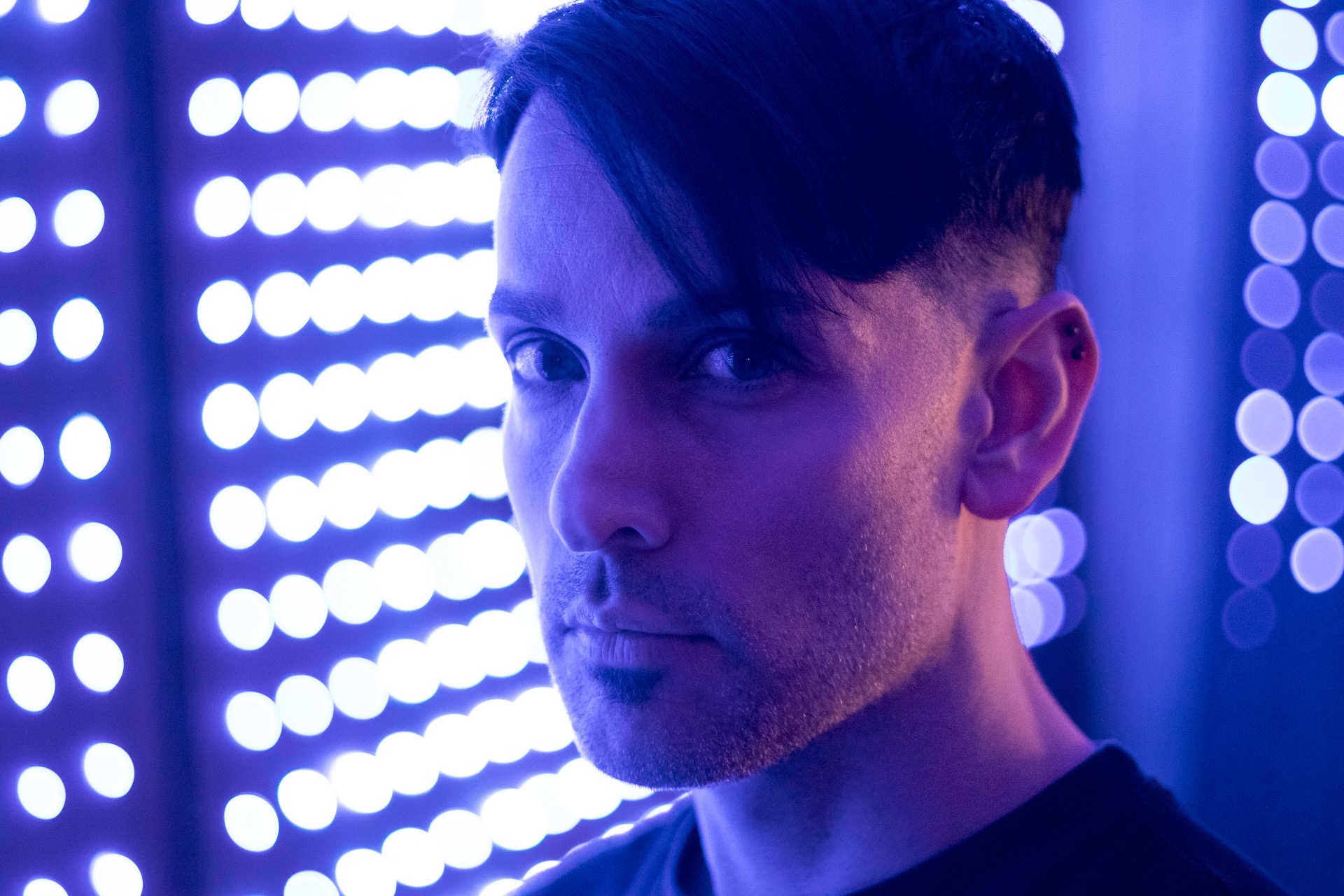 Hexial portrait with LED panel lighting