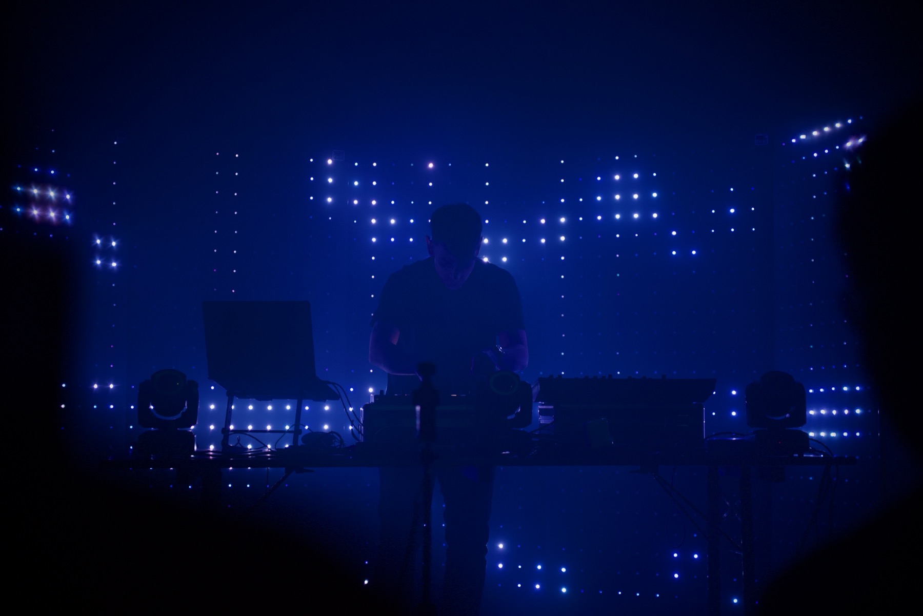 Hexial live at the Through Static album launch — custom LED matrix backdrop